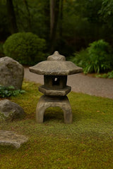 Solid Rock Stoneworks Medium 3-Piece Japanese Garden Lantern – 22" Tall – Espresso Stain – Cast Concrete Outdoor Statue – 62 lbs – 12" Base – Zen Decor for Yard, Patio, or Pond