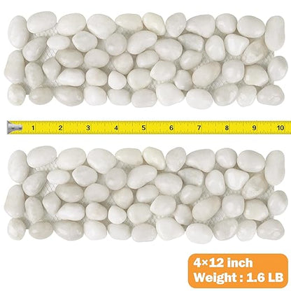River Rock Stepping Stones Outdoor for Garden Walkway, 6 Pcs 12" L x 4" W Rectangle Shape Paver Step Stones Polished Pebble River Stone Mat for Yard Lawn Patio Pathway Walk Way - White