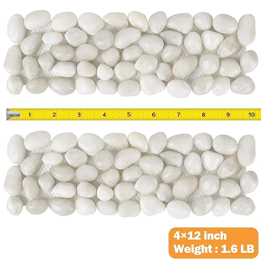 River Rock Stepping Stones Outdoor for Garden Walkway, 6 Pcs 12" L x 4" W Rectangle Shape Paver Step Stones Polished Pebble River Stone Mat for Yard Lawn Patio Pathway Walk Way - White