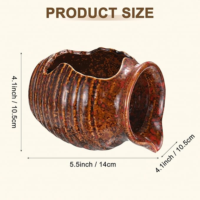 M METERXITY Ceramic Garden Fountain Spitter, Clay Pot Ecological Tank for Pond/Backyard Water Feature/Cave Waterfall/Landscaping, DIY Water Flow Jar Hydroponic Vase [5.5in, Iridescent Red]