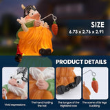 Garden Gnome Statue - Garden Gnome Riding Highland Cow - 6.7 Inch Tall Lawn Figurine - for Outdoor or House Decor - Funny Yard & Patio Decoration