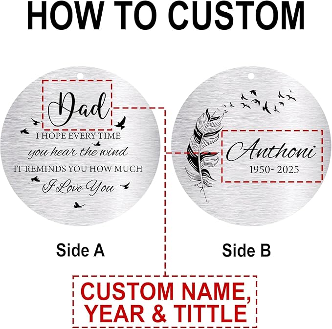 ASTARIN Personalized 30" Bereavement Wind Chimes for Outside, Memorial Gift in Remembrance of a Loved One, Sympathy Gift for Loss of Mother Father Husband, Garden Patio Decor