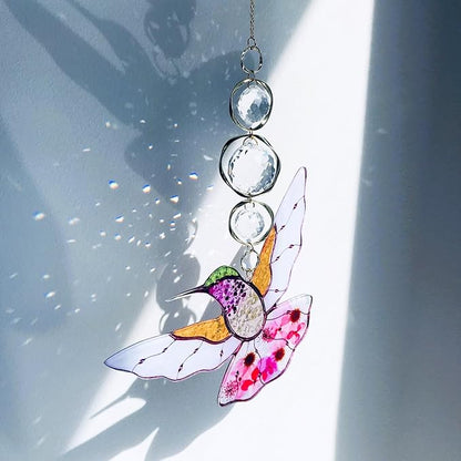 Yellow Acrylic Hummingbird Flowers Garden Suncatcher Christmas Tree Decroations Window Hanging Ornaments Crystal Prism Rainbow Maker Sun Catcher Gifts for Mom Grandma Sister Bird Lovers