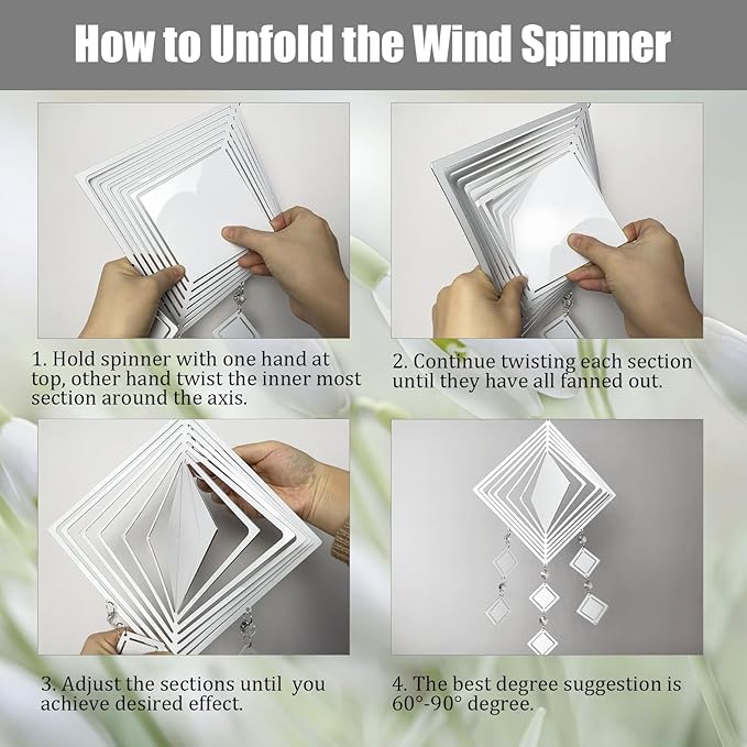 4Pack 8inch Sublimation Wind Spinner Blanks 3D Aluminum Metal Wind Sculpture Kinetic Spinners for Yard and Garden Indoor Art Ornaments Hanging Decoration (Rhombus)