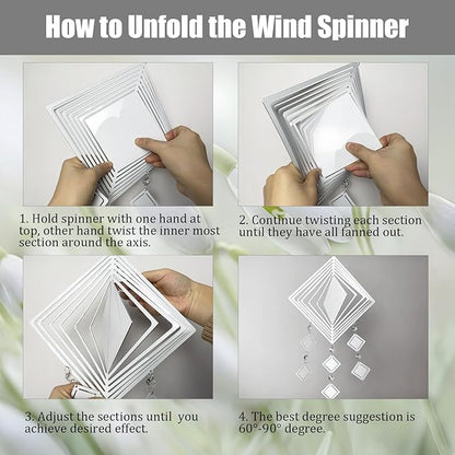 4Pack 8inch Sublimation Wind Spinner Blanks 3D Aluminum Metal Wind Sculpture Kinetic Spinners for Yard and Garden Indoor Art Ornaments Hanging Decoration (Rhombus)
