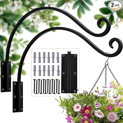Heavy Duty 22 Inch Plant Hangers Bracket Outdoor, 80lbs Weight Capacity-2 Pack Metal Wall Hooks for Hanging Plants, Bird Feeder, Wind Chime, Wall Decor, Plant Hanger Hooks for Hanging Flower Baskets