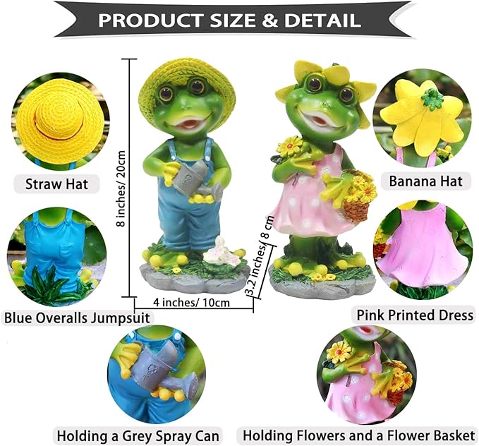 2 Pcs Frog Couple Statue - Funny Frog Statue for Home Garden Patio Decoration, Gift for Gardening Lover (Pack of 2)