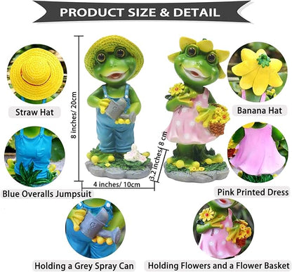 2 Pcs Frog Couple Statue - Funny Frog Statue for Home Garden Patio Decoration, Gift for Gardening Lover (Pack of 2)