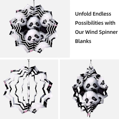 8 Inch Sublimation Wind Spinner, 3D Aluminum Metal Wind Spinner with Hook, Indoor Yard Garden Hanging Decoration, Weather Resistant Rotating Spiral Ornament, Cute Panda Group