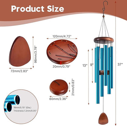 Aluminum Wind Chimes for Outdoor Garden and Yard with Soothing Deep Tones, Creates a Peaceful Ambiance with Sophisticated Wind Catcher, Ideal Calming Gift for Families (Blue, 37 Inches)