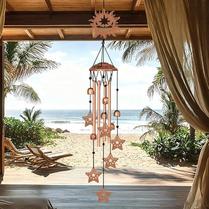 INFUNLY Sun Moon Face Wind Chimes for Outside Stars Metal Wind Chime Aluminum Windchime Tubes Memorial Wind-Bell Retro Music Windchimes with Bells for Yard Garden Decor Housewarming Birthday Gift