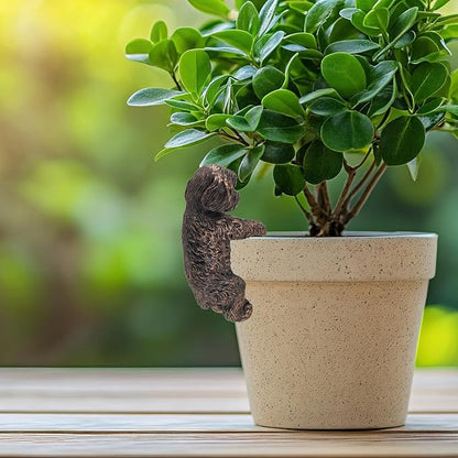 Cockapoo Plant Pot Hanger Garden Statues Resin Flower Pot Hugger Decoration Figurines for Fairy Garden Fence Yard Patio Outdoor Indoor Hanging Ornament 2.36x4 in Bronze