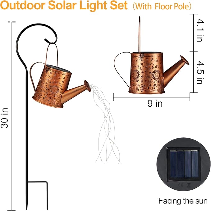Solar Watering Can Light, Solar Powered Hanging Lantern Landscape Lights, Decorative Garden for Yard Waterproof Garden Decor, Gifts for Mom, Grandma（Sunflower + Bee）