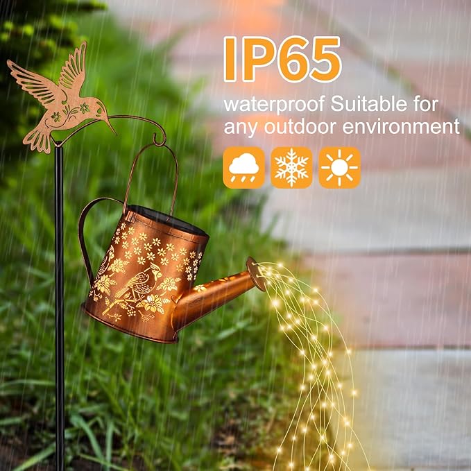 Gifts for Mom, Cardinal Solar Lantern Outdoor Waterproof, Outside Metal Watering can Landscape Lights for Garden Yard Patio Pathway Decor Birthday Gifts for Women Grandma -with Pole