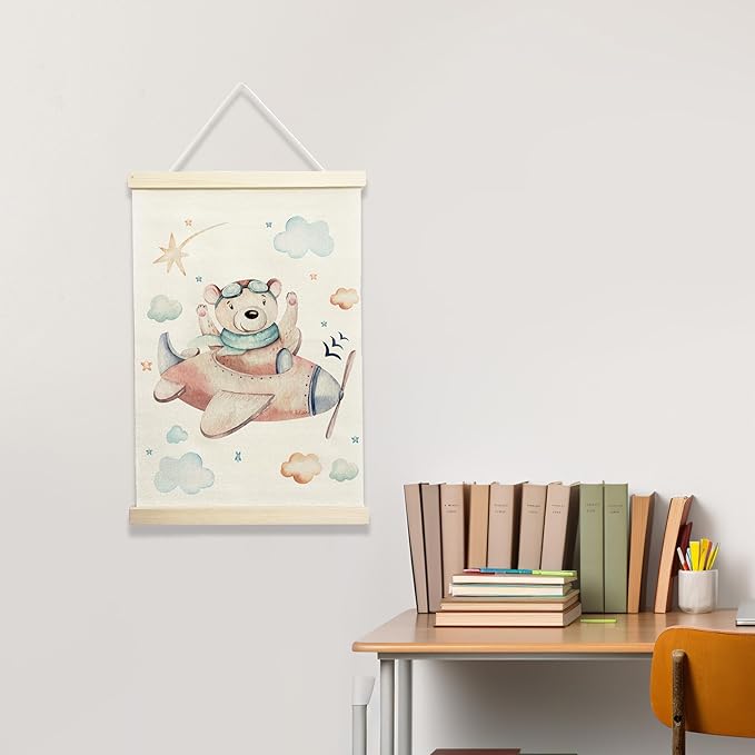 NQDWX Airplane & Bear Hanging Flag for Toddler Boys - Aviation Wall Decor with Cute Teddy Pilot, 12x17 Inch Nursery Banner, Clouds & Stars Kids Room Art, Gift for Little Adventurers. (145)