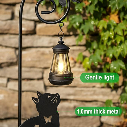 Metal Cat Stake with Solar Lights Outdoor Decorative,Black Cats Lawn Ornaments,Womens Gifts Unique,Garden Silhouette Animal Decor (Cat)