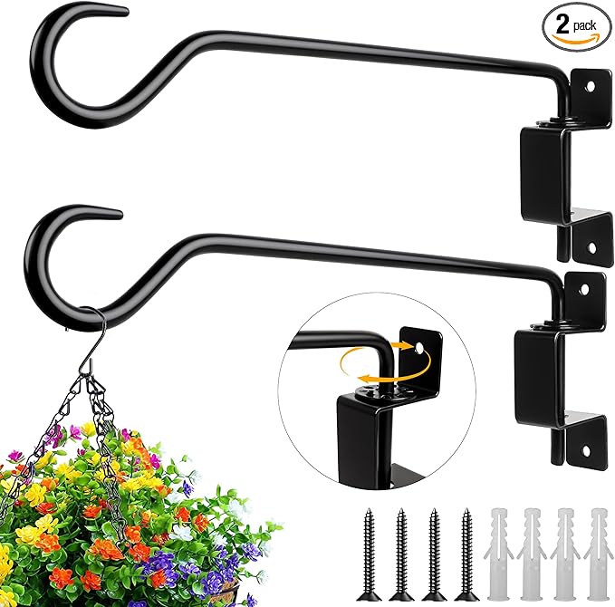 Aidoclip 2PCS Wall Mounted Plant Hanger, Indoor/Outdoor Decorative Hook for Hanging Plants, Windchime, Baskets – Rustic Iron Plant Holder, Ideal Wall Décor, Ceiling Hooks for Indoor Garden- (12in)