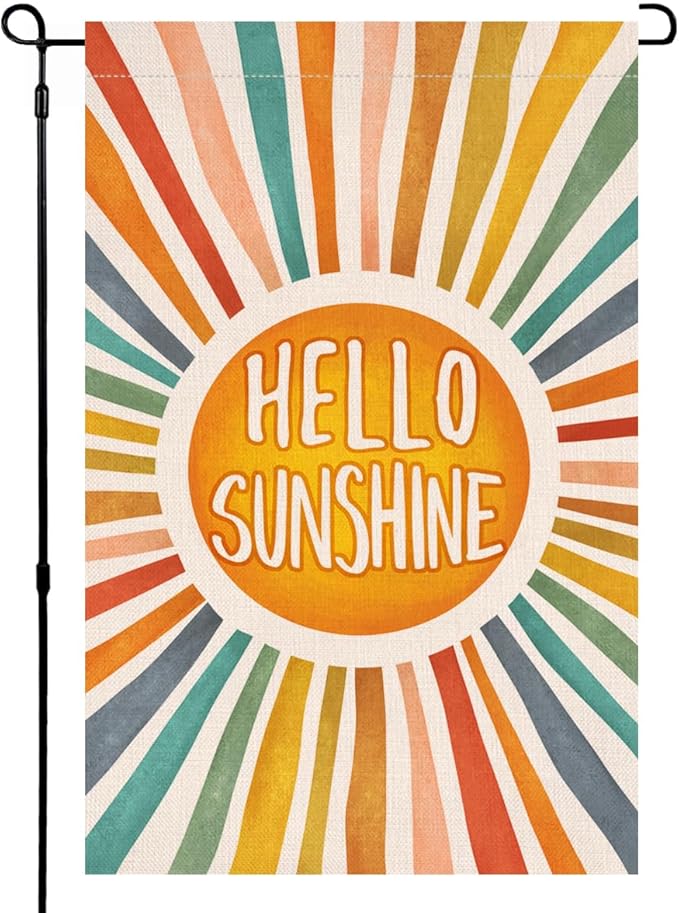 BLKWHT Hello Sunshine Summer Garden Flag 12x18 Vertical Double Sided Colorful Farmhouse Holiday Outside Decorations Burlap Yard Flag BW643