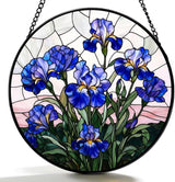 Stained Glass Window Hanging - Blue Iris Painting 7.8 Inches Suncatcher for Garden Home Decor for Women Mon Grandma Friends