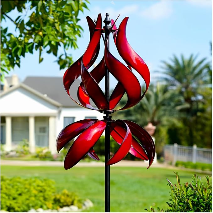Yard Garden Wind Spinners - Large Outdoor Metal Wind Spinners with Stake, Yard Art Lawn Garden Decor (19" W x 87" H)