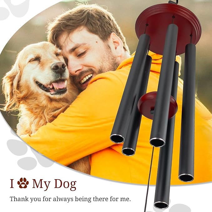 Pet Memorial Wind Chime, Dog Memorial Wind Chimes for Loss of Dog, Tuned Aluminum Tubes in G Scale, Wooden Top, Sympathy Pet Loss Gifts for Garden Patio – Forever in My Heart