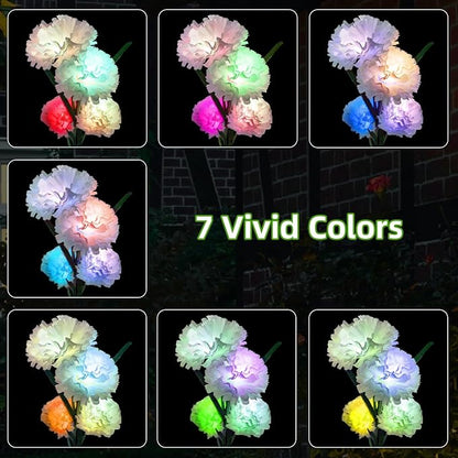Solar Flowers Lights - Solar Garden Lights Outdoor Waterproof Carnations, 40 Hours Color Changing Solar Powered Outside Decor for Yard Patio Pathway Lawn, Gifts for Mom, 2pcs