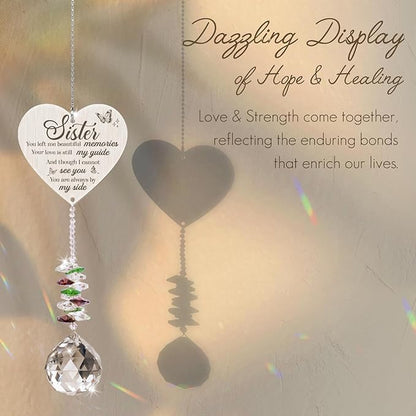 Memorial Gifts for Loss of Sister, Sympathy Crystal Suncatcher,Loss of Sister Sympathy Gifts,Hanging Crystals Ornament for Window Rainbow Maker Prisms Home Decor Gift