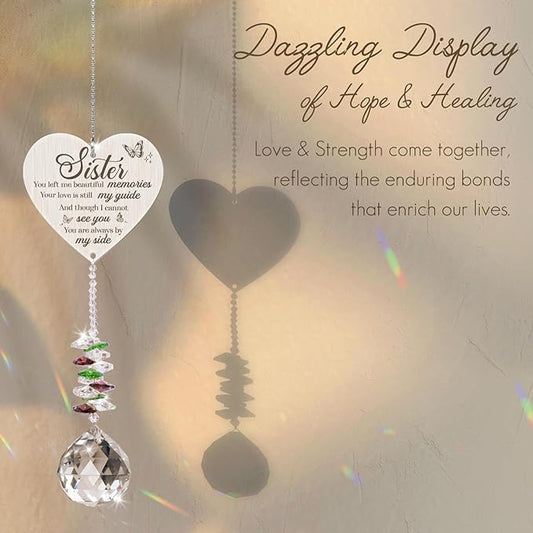Memorial Gifts for Loss of Sister, Sympathy Crystal Suncatcher,Loss of Sister Sympathy Gifts,Hanging Crystals Ornament for Window Rainbow Maker Prisms Home Decor Gift