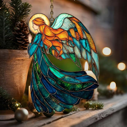 Vivid Angel Mosaic Art Acrylic Suncatcher Stained Glass Effect Window Car Hanging Christmas Ornament Indoor Outdoor Decor Garden Sun Catcher Panel for Butterfly Lover for Women Mom Grandma