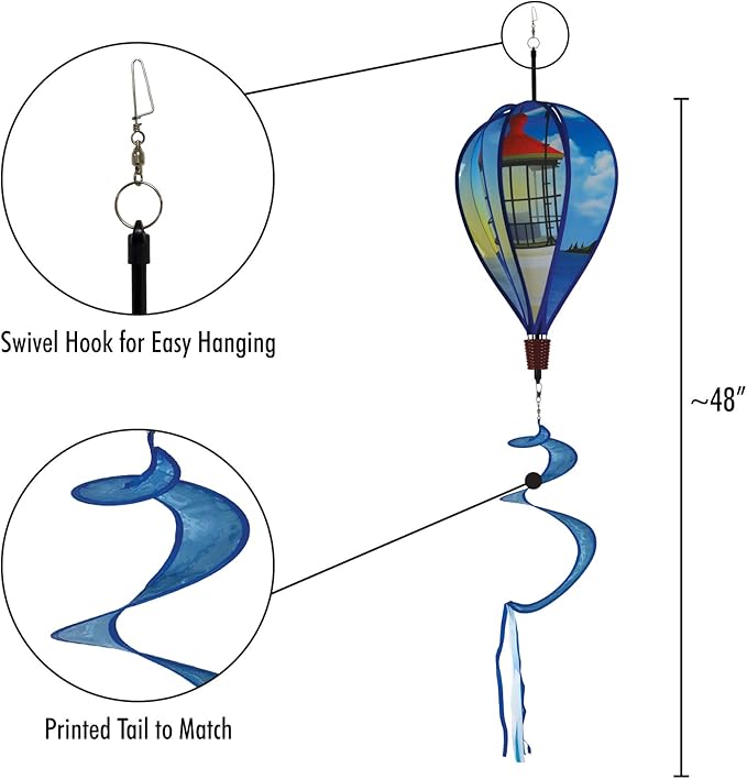 In The Breeze 0987 Coastal Lighthouse Hot Air Balloon-6 Panel Wind Decoration
