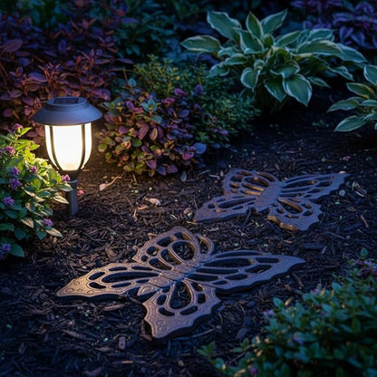 Comfy Hour 11" Brown Butterfly Cast Iron Stepping Stone, Rustic Antique Vintage Figurine Style Home Decor, Heavy Duty Metal Garden Pathway Paver