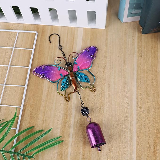 Butterfly Wind Chimes, Colorful Wind Chimes for Outside Creative Painted Metal Wind Chime Decorative Wind Chime for Outdoor Patio Corridors Inside Home Decor Living Room (Purple - Short)