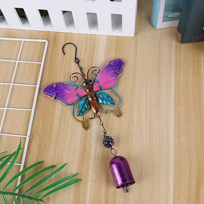 Butterfly Wind Chimes, Colorful Wind Chimes for Outside Creative Painted Metal Wind Chime Decorative Wind Chime for Outdoor Patio Corridors Inside Home Decor Living Room (Purple - Short)