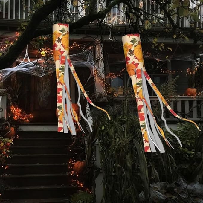 Jeiento Fall Pumpkin Windsock Pack of 2,Fall Thanksgiving Windsocks Decoration 40 Inch Wind Socks for Front Yard Patio Lawn Garden Party Decor