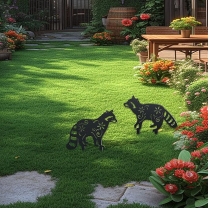 WADORN 2Pcs Raccoon Metal Decorative Garden Stakes, Black Raccoon Silhouette Metal Outdoor Statues Animals Garden Ornament Gifts Black Yard Art Decoration for Outdoor Backyard Patio Lawn Walkways