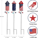 hogardeck 4th of July Decorations Outdoor, 36” Set of 3 Metal Firework Decorative Garden Stakes for Fourth of July Decorations, Patriotic Yard Firecracker Signs for Garden Memorial Day Decorations