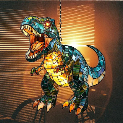 Fierce T-rex Acrylic Suncatcher Stained Glass Effect Window Car Hanging Christmas Ornament Indoor Outdoor Decor Garden Sun Catcher Panel for Dinosaur Lover for Women Mom Grandma