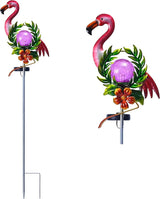 Solar Globe Lights for Garden Decoration,40.9 Inch Flamingo Front Porch Decor with Cracked Glass Puck Light for Outside Patio Pathway Yard Decoration