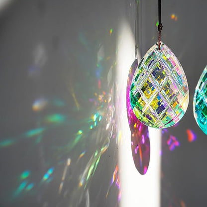 HDCRYSTALGIFTS Set 2 Crystal Sun Catcher Prisms Pendant for Window Hanging Decor,3inch AB Colored Crystal Suncatchers Rainbow Maker Light Catcher for Home Indoor Garden Christmas Tree Ornament
