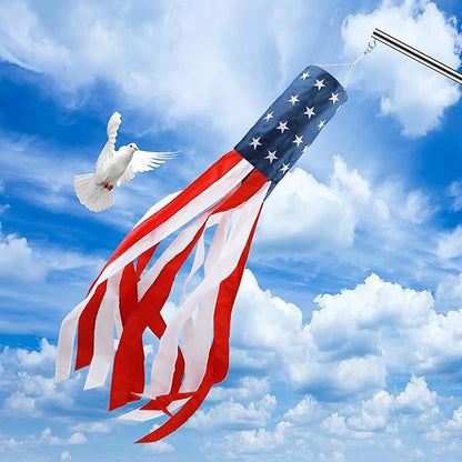 HOOSUN 4th Of July Decorations,40 Inch American Windsock,American Wind Socks for Outside Heavy Duty,Patriotic Memorial Day Decor USA Flag Windsocks With Embroidered Stars,Red White and Blue Windsock