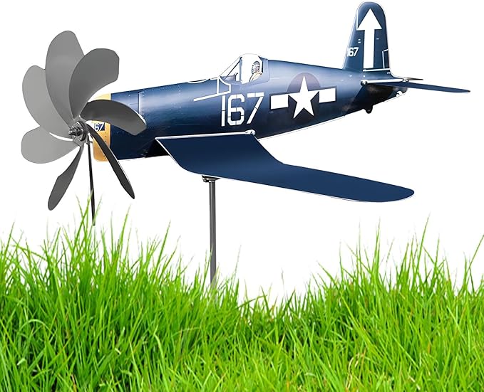 Airplane Wind Spinner, Airplane Weather Vane for The Yard Garden Wind Sculpture Windmill Aircraft Pinwheel Metal Handmade A-irplane W-eathervanes Windmill Outdoor Courtyard Decor Garden Pinwheels