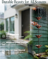2Items 8.5FT Outdoor Rain Chain with 12 Lotus Cups & Bell, Decorative Rain Chains for Downspouts, Adjustable Gutter Drainage Replacement for Eaves, Easy Installation Water Catcher Chain