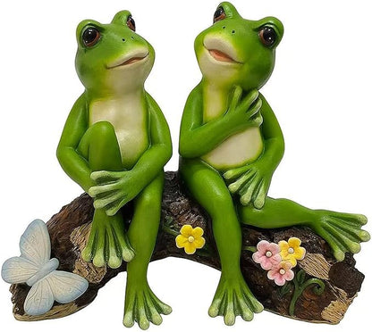 Couple Frogs Garden Statue - 9" Weatherproof Outdoor Yard Decor