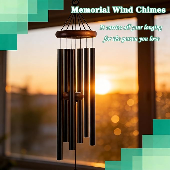 36 Inch Memorial Wind Chimes for Loss of Loved One - Deep Tone, Durable Metal Sympathy Wind Chimes for Outside, Outdoor Decor, Garden Patio Porch Yard Home, Meaningful Gift for Mom Women Housewarming