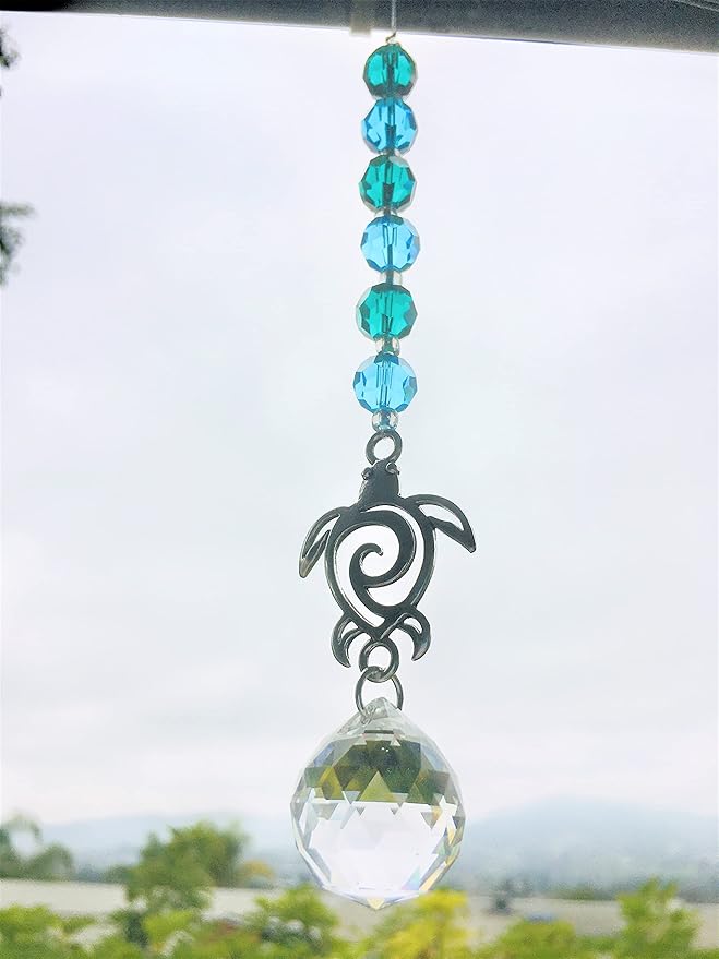 SEA Turtle Car Charm, Crystal Suncatcher, Handmade, Gift Wrapped, Mirror Decoration, Car Accessory, Sea Turtle Gift