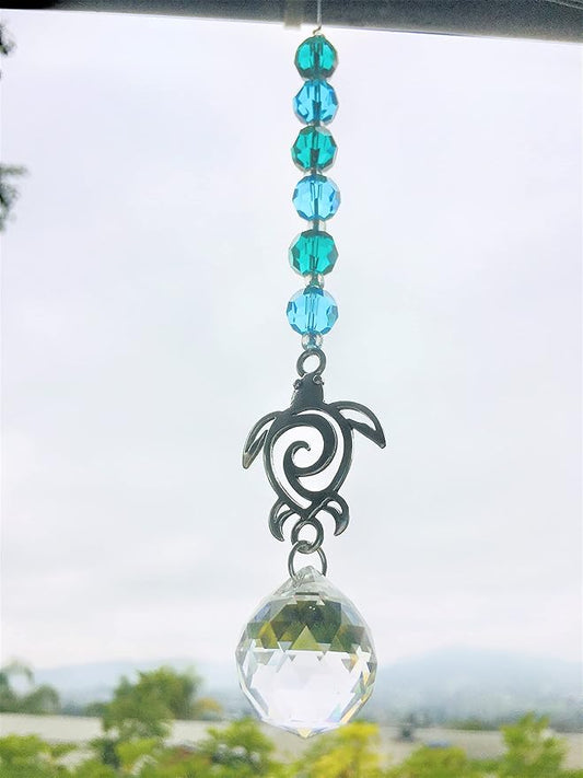 SEA Turtle Car Charm, Crystal Suncatcher, Handmade, Gift Wrapped, Mirror Decoration, Car Accessory, Sea Turtle Gift