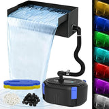 AquaMiracle Pond Waterfall Kit with Lights | 8" Stainless Steel Waterfall Spillway & 550GPH Water Pump | 4-Stage Filtration | Remote Control LED | for Pond, Pool, Backyard | for 200-500 Gal Water