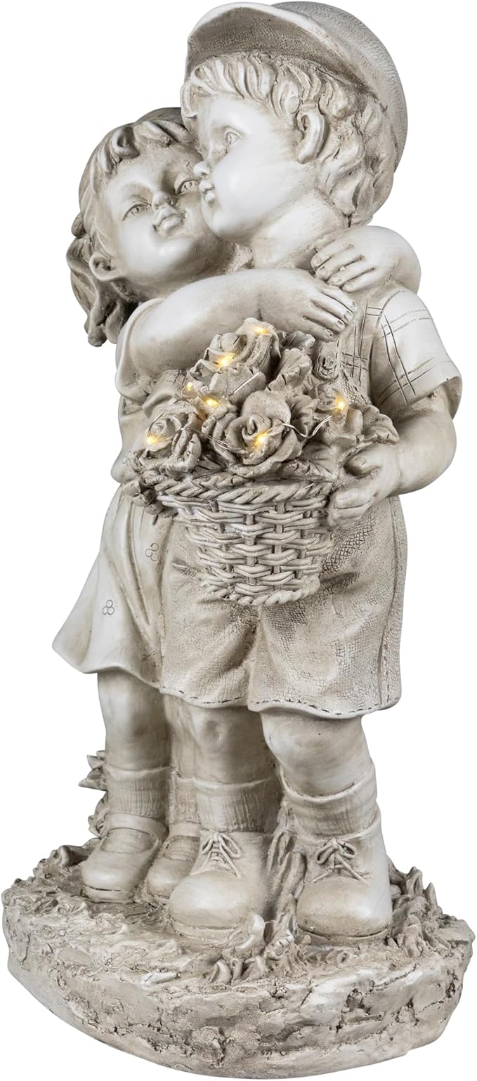 Northlight Solar Lighted Hugging Girl and Boy Outdoor Garden Statue - 16"
