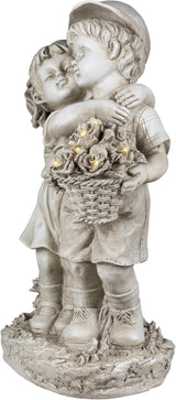 Northlight Solar Lighted Hugging Girl and Boy Outdoor Garden Statue - 16"
