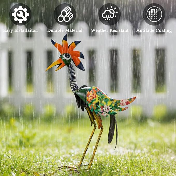 24'' Metal Wacky Peacock Garden Statues Outdoor Decor, Rooster Decor Chicken Yard Sculptures Art Decoration for Home Outsiede Patio Lawn Backyard, Gift for Women Lovers Moms(Red & Green)